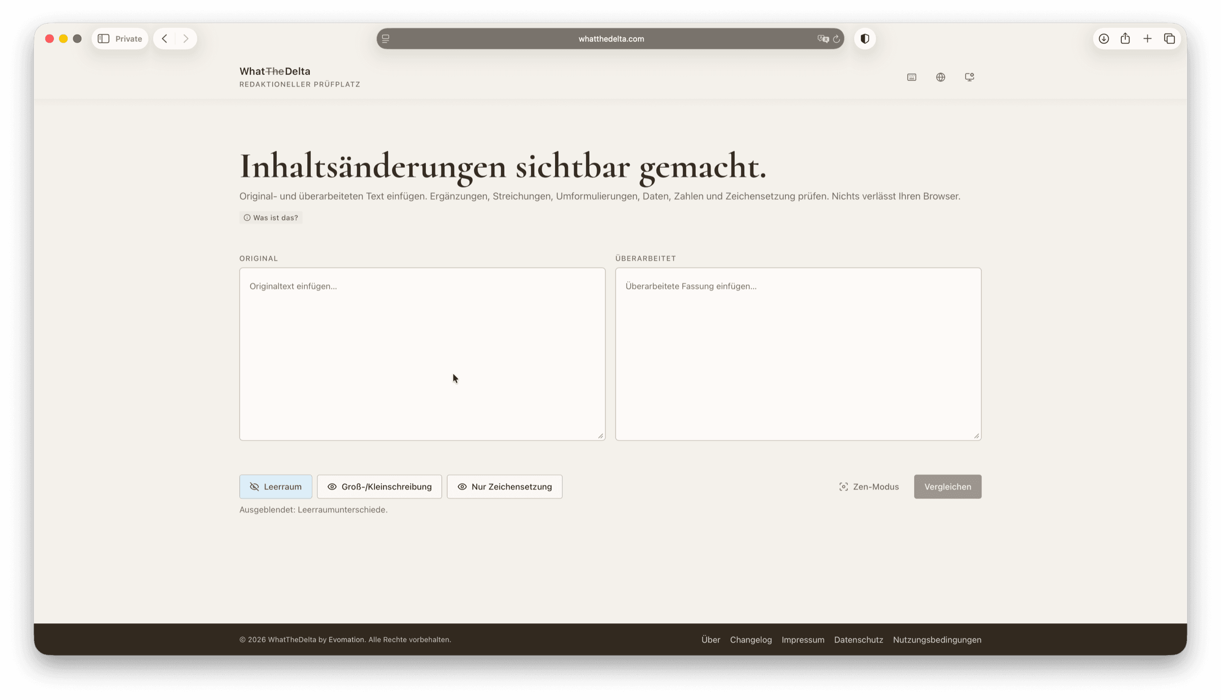 WhatTheDelta Ansicht für Textvergleich