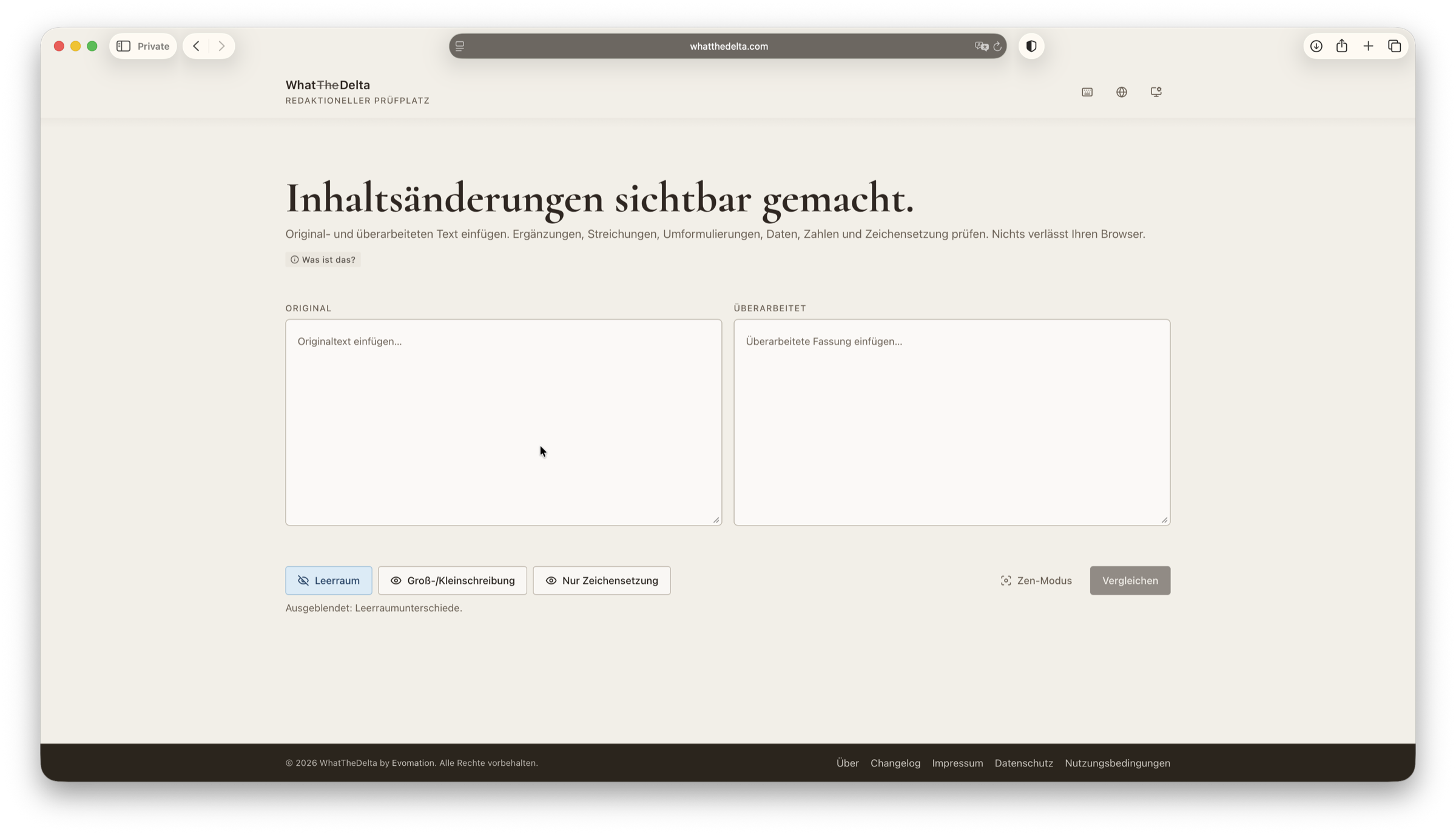 WhatTheDelta Ansicht für Textvergleich